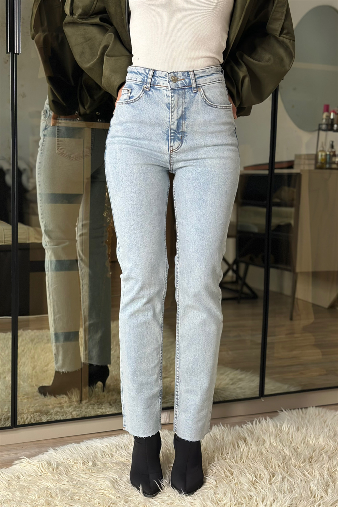 Briella Buz Mavi Yüksek Bel Slim Fit Jean