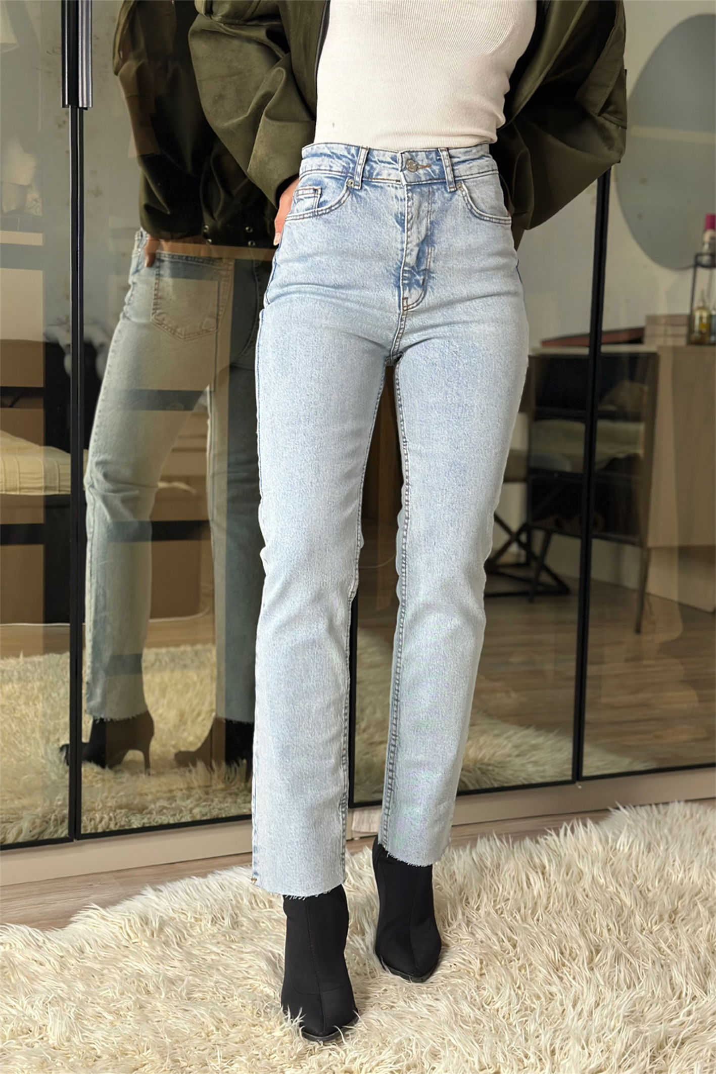 Briella Buz Mavi Yüksek Bel Slim Fit Jean