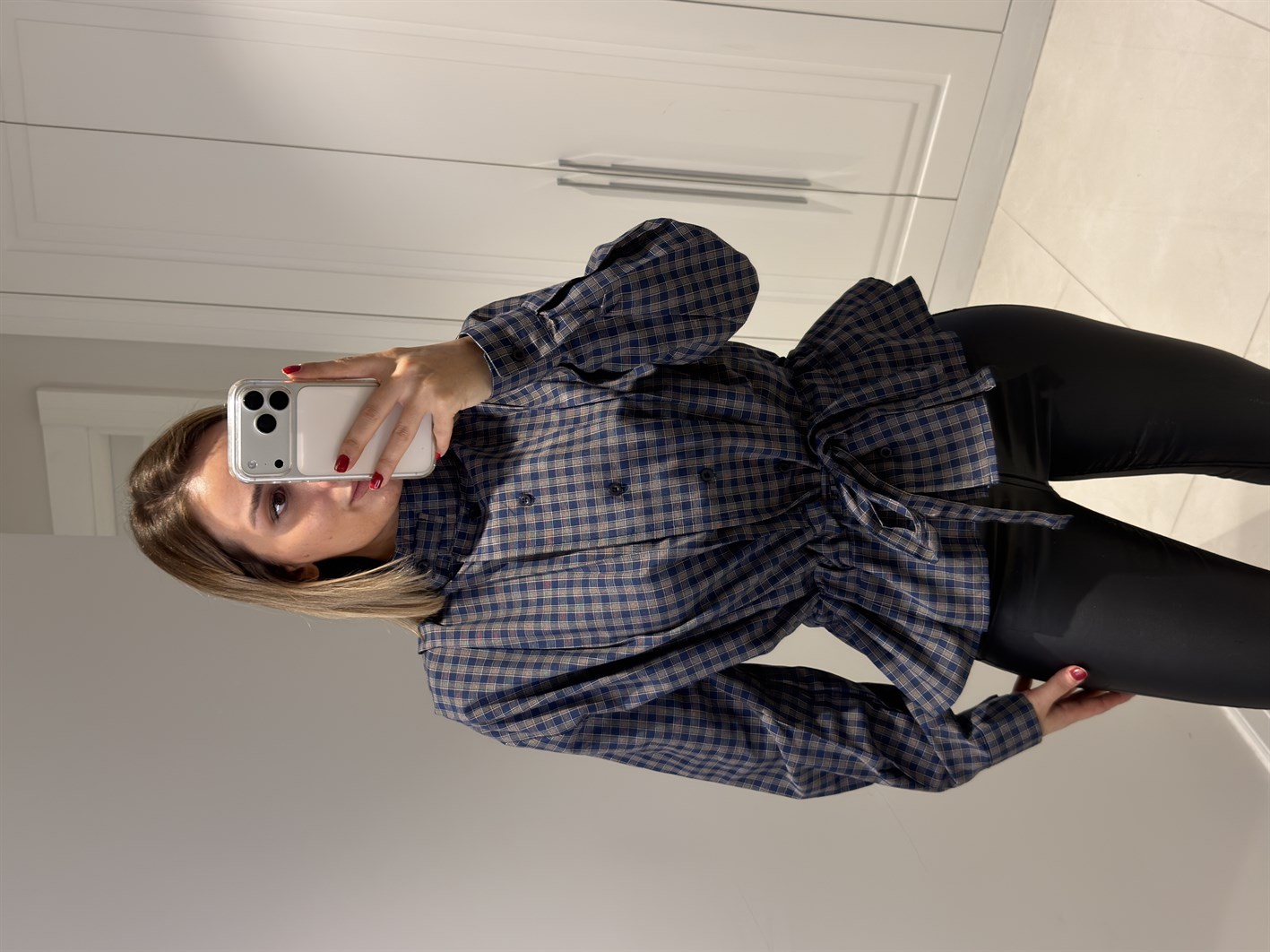 Celeste Ekose Dik Yaka Gömlek