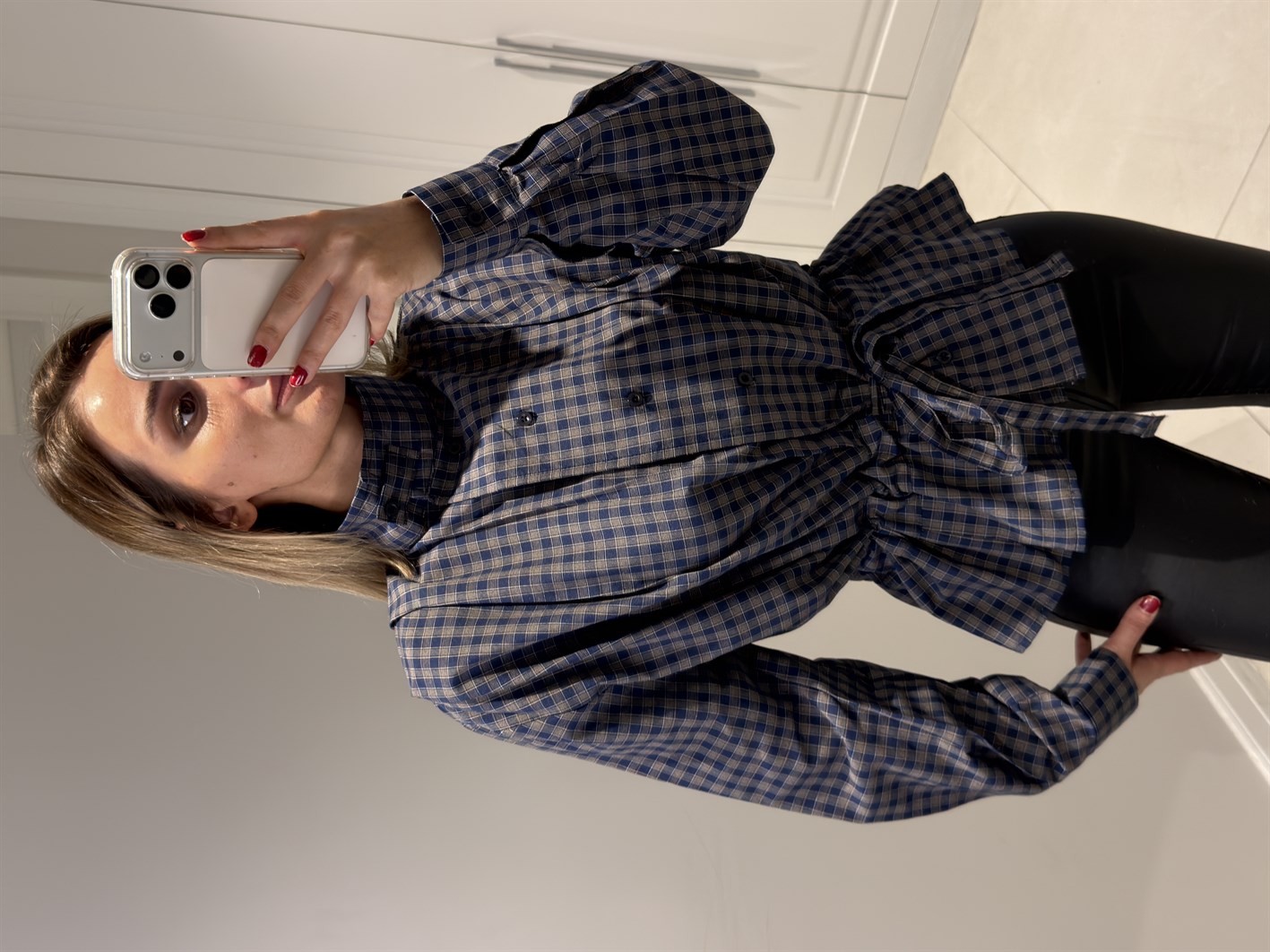 Celeste Ekose Dik Yaka Gömlek