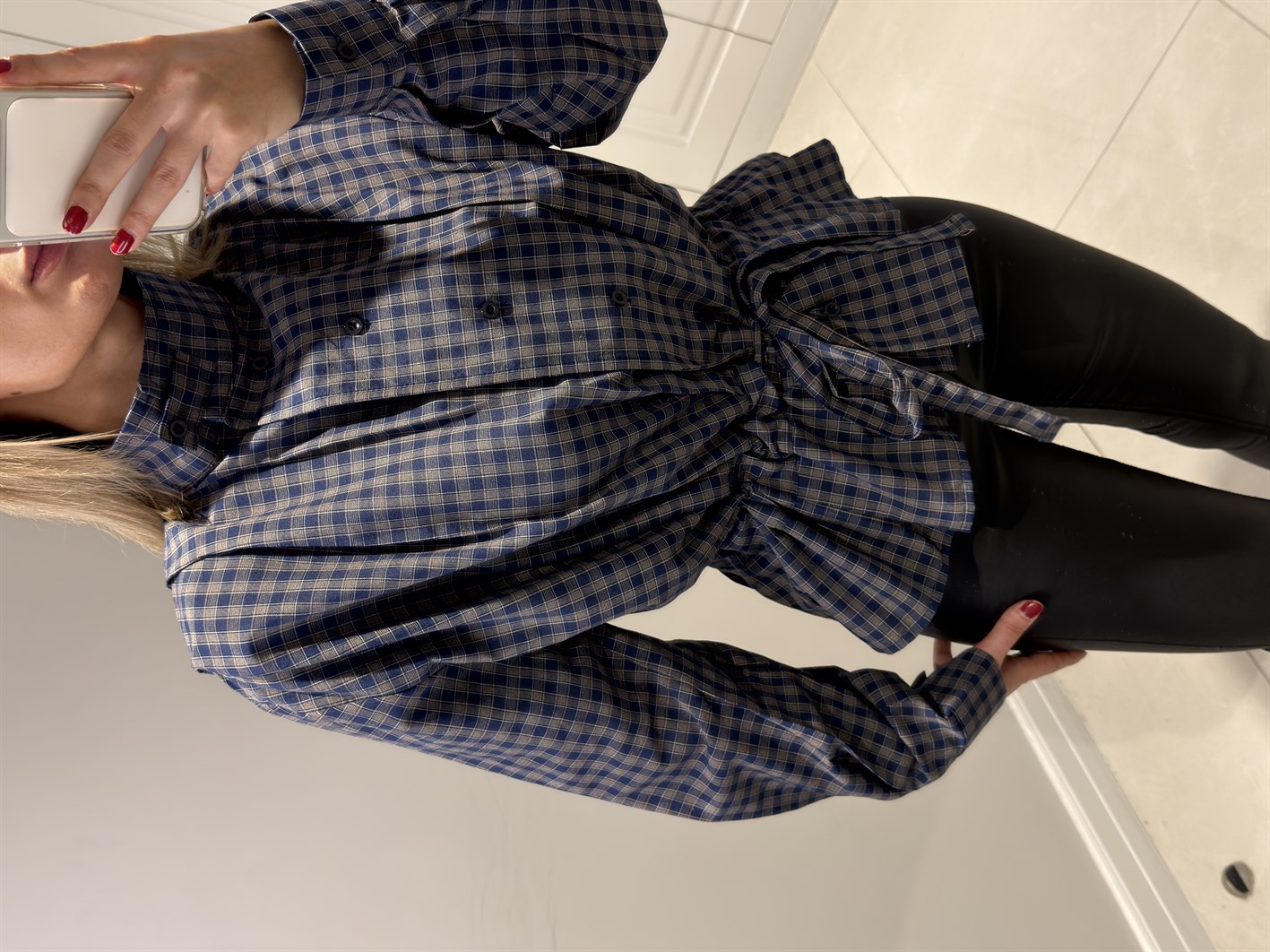 Celeste Ekose Dik Yaka Gömlek