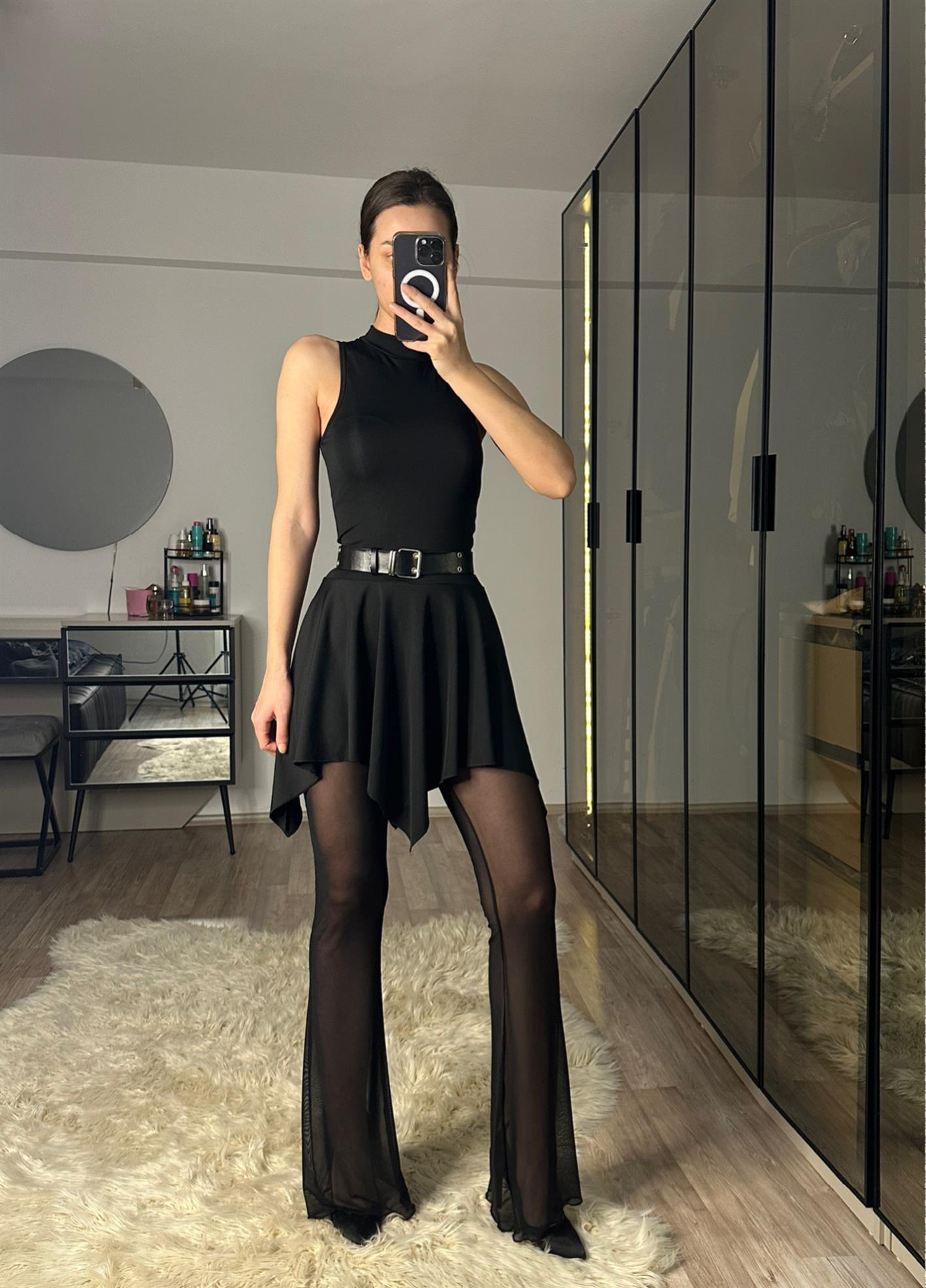 Celine Siyah Tül Detaylı Tulum Elbise