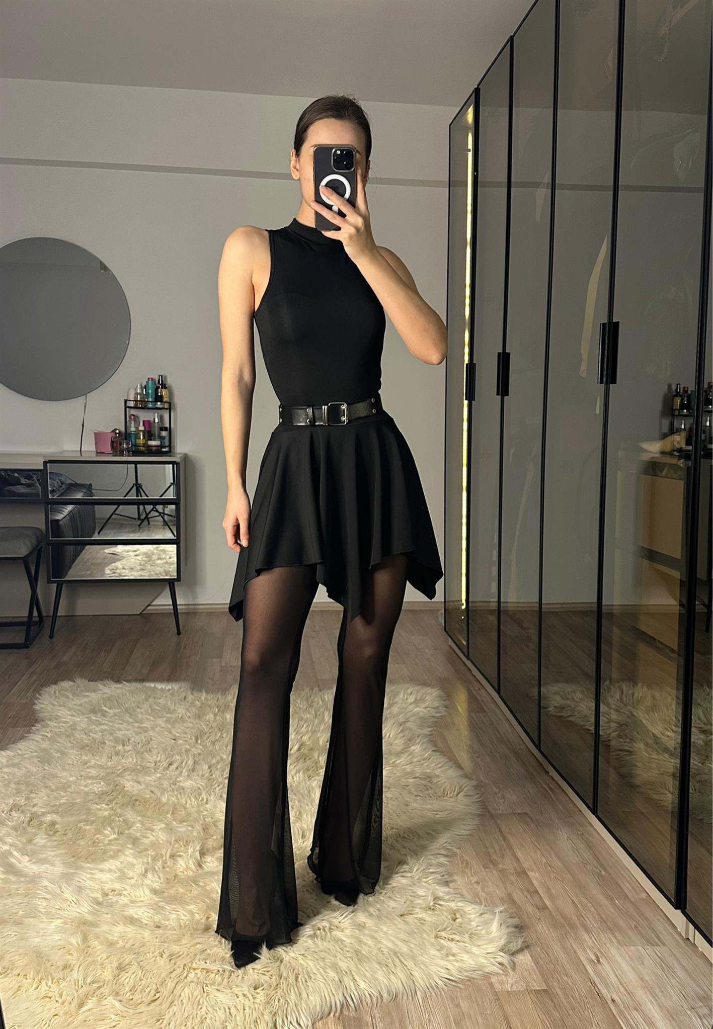 Celine Siyah Tül Detaylı Tulum Elbise