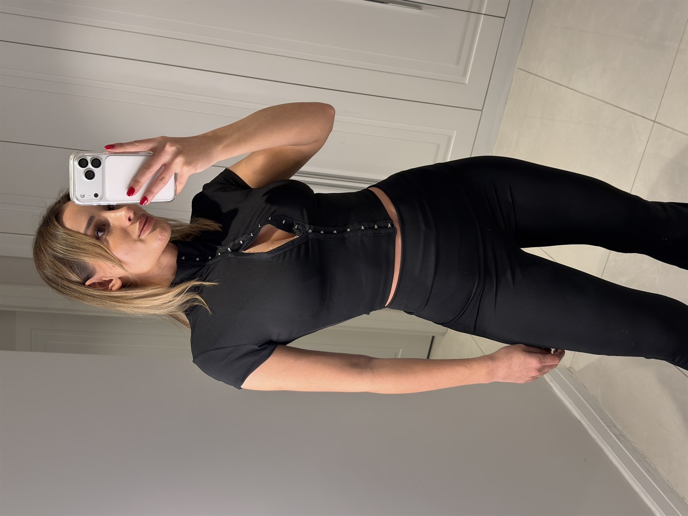 Chloe Siyah Agraflı Bluz Pantolon Takım