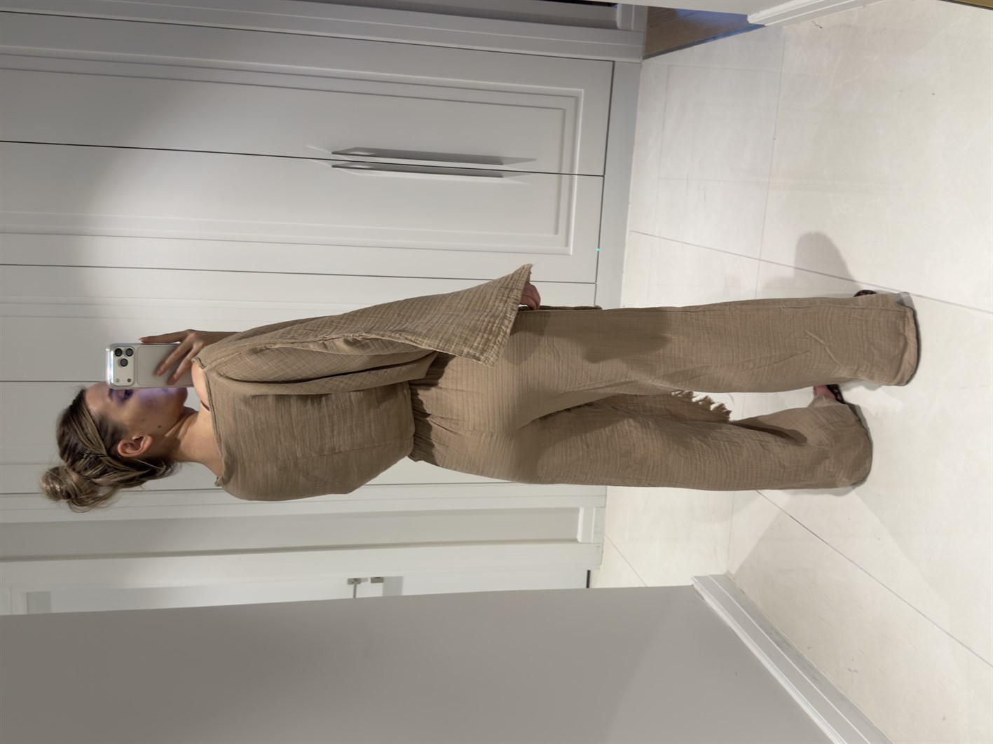 Darla Vizon Müslin Kumaş Zarf Pantolon Crop Takım