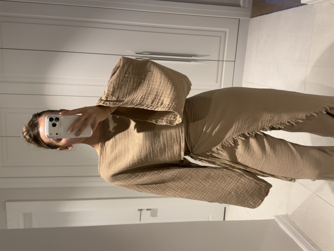 Darla Vizon Müslin Kumaş Zarf Pantolon Crop Takım