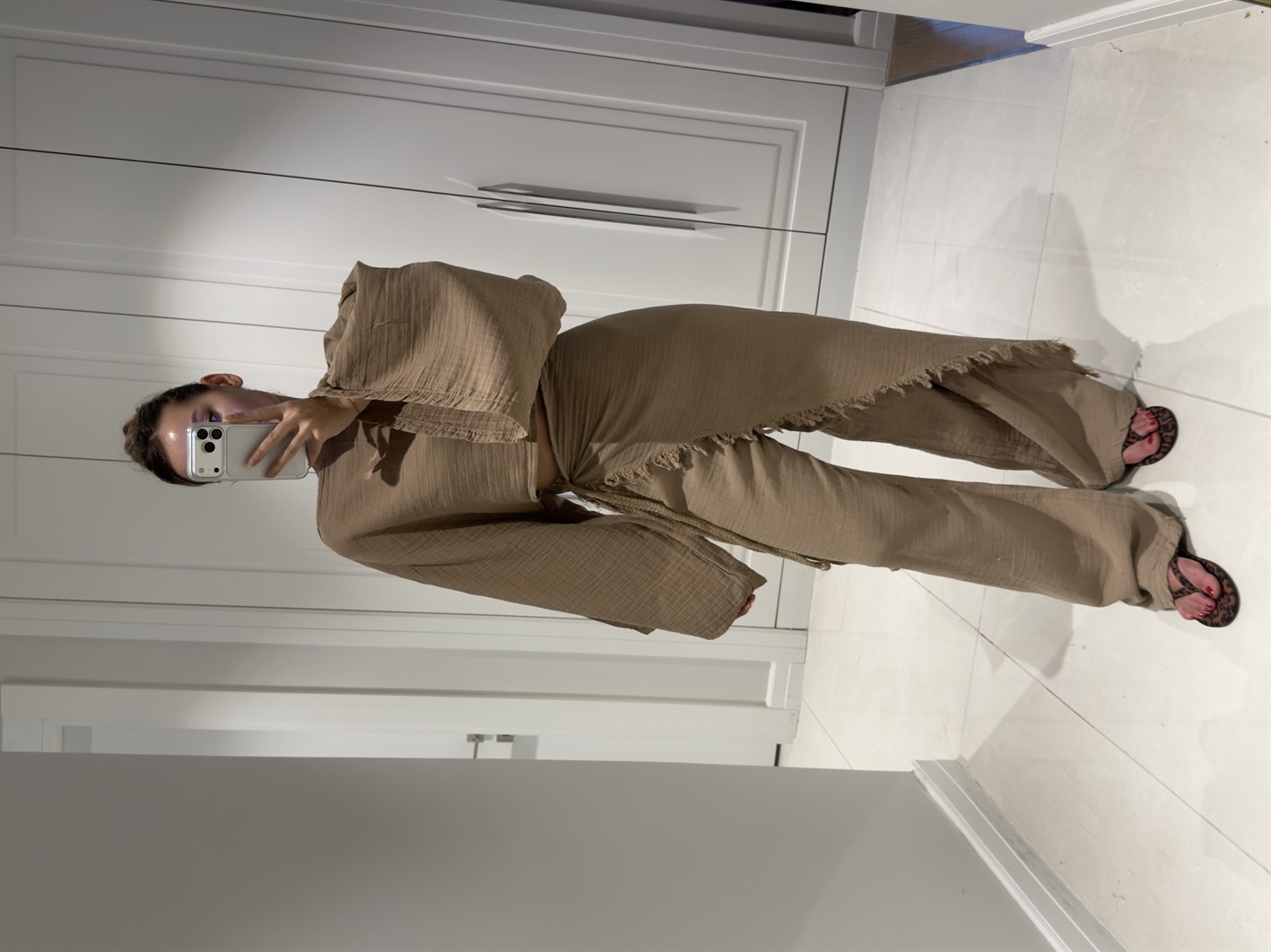 Darla Vizon Müslin Kumaş Zarf Pantolon Crop Takım