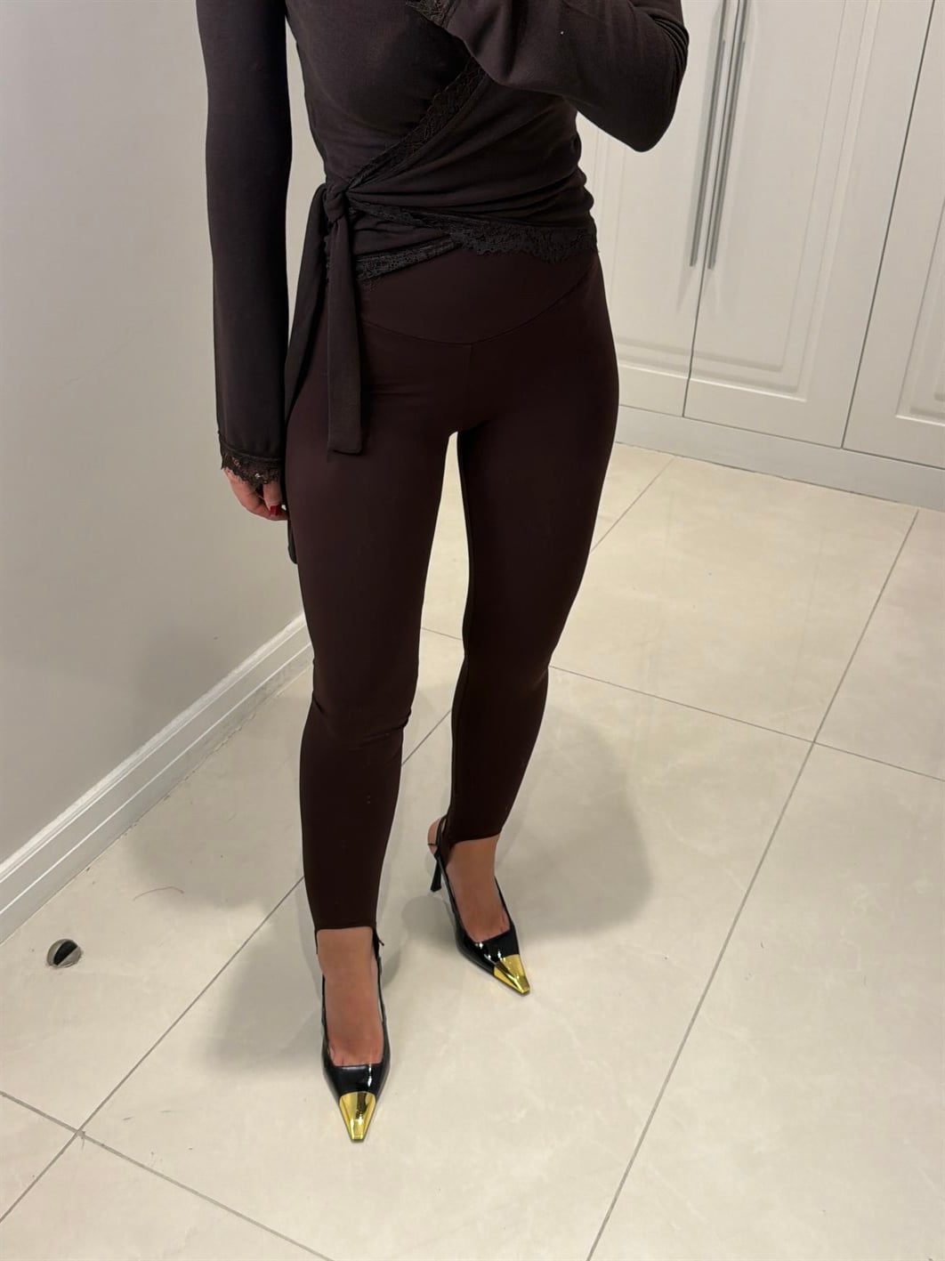 Darya Acı Kahve Paça Lastikli Toparlayıcı Yüksek Bel Tayt