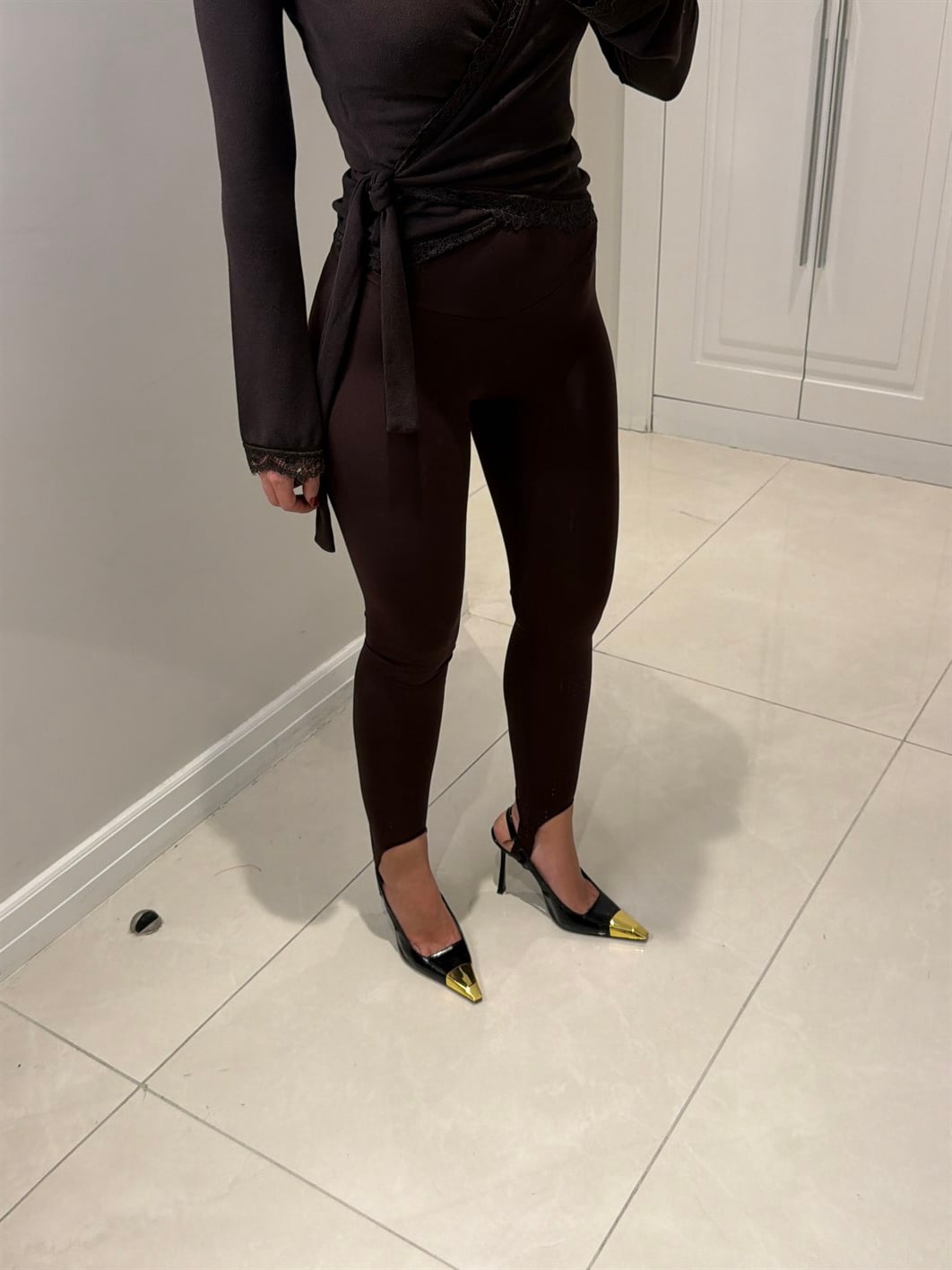 Darya Acı Kahve Paça Lastikli Toparlayıcı Yüksek Bel Tayt