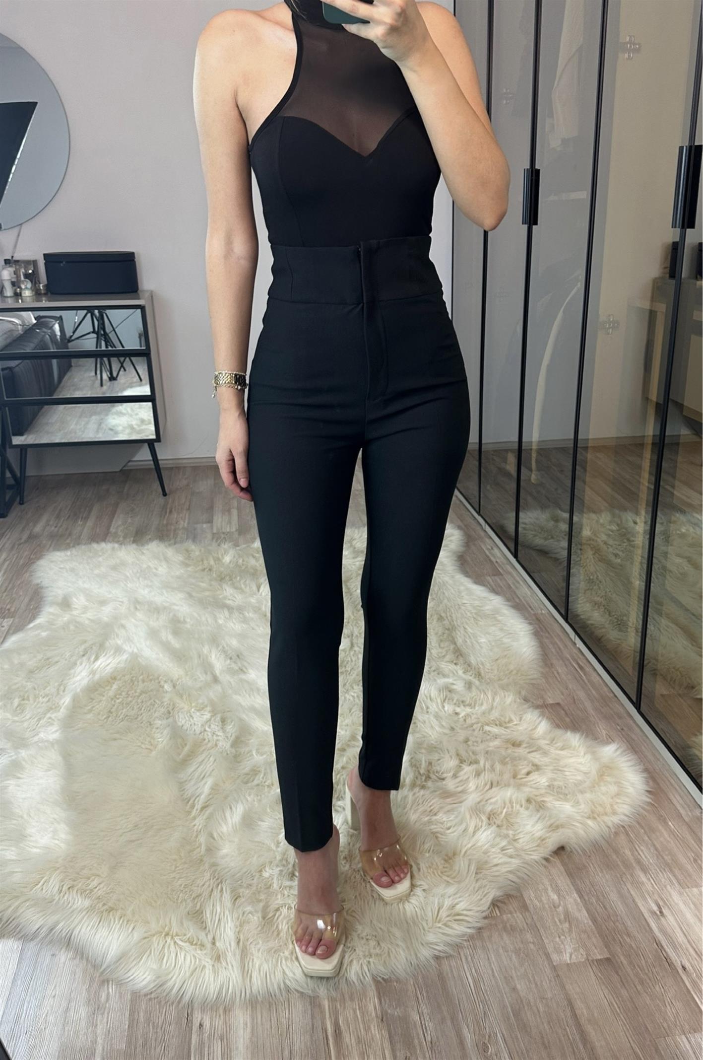 Diana Ekstra Yükek Bel Siyah Dar Paça Pantolon
