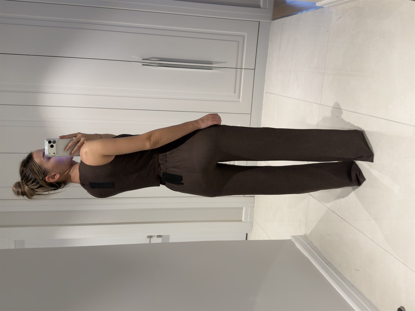 Edna Acı Kahve Bambu Keten Asimetrik Bluz Pantolon Takım