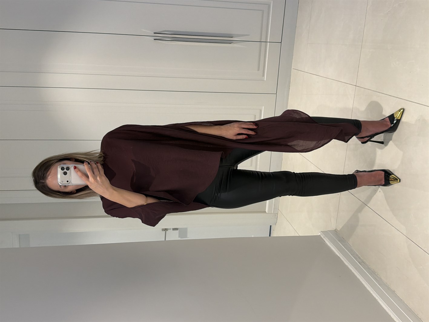 Ella Bordo Asimetrik Pelerin Bluz