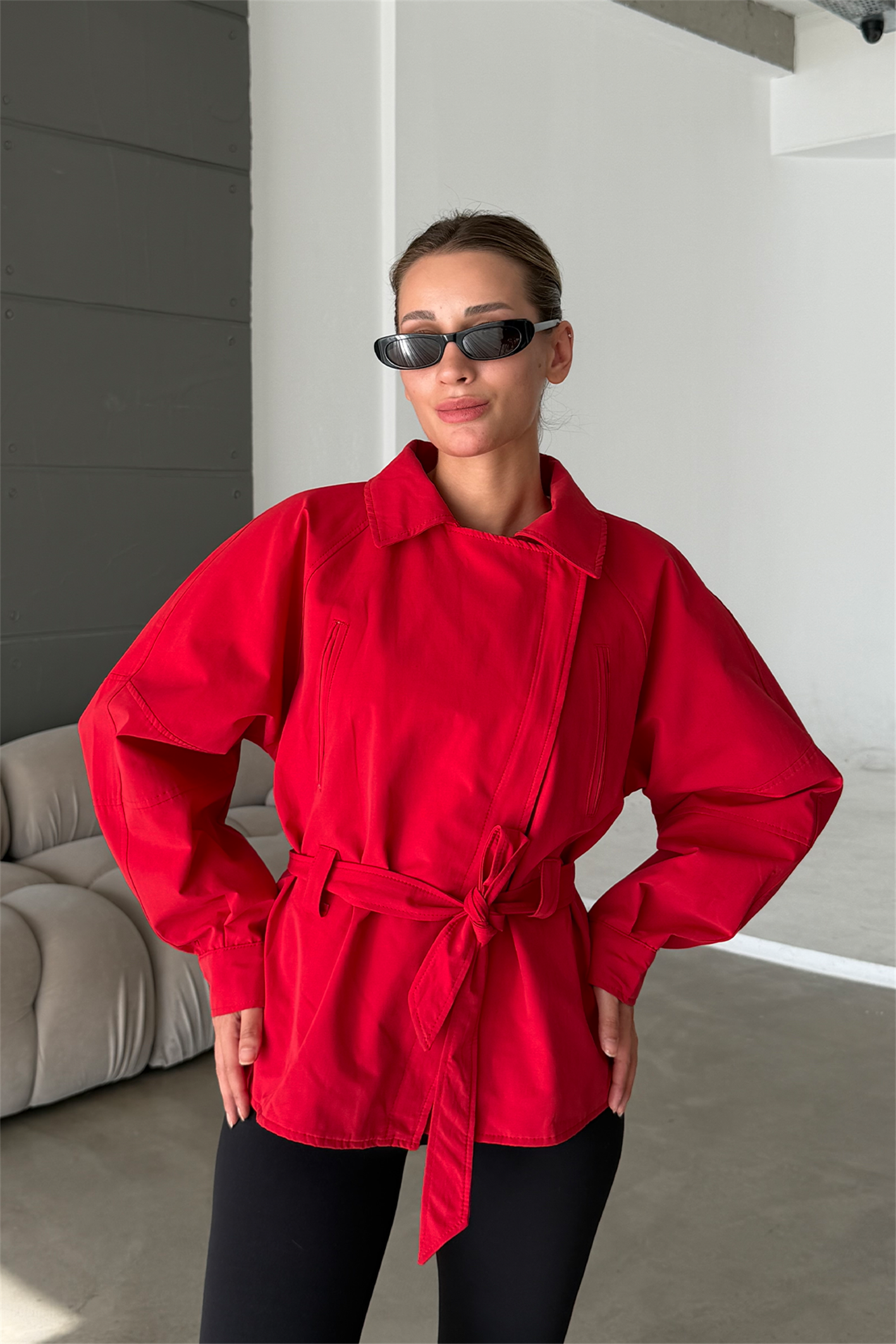 Elodie Kırmızı Kuşaklı Trençkot