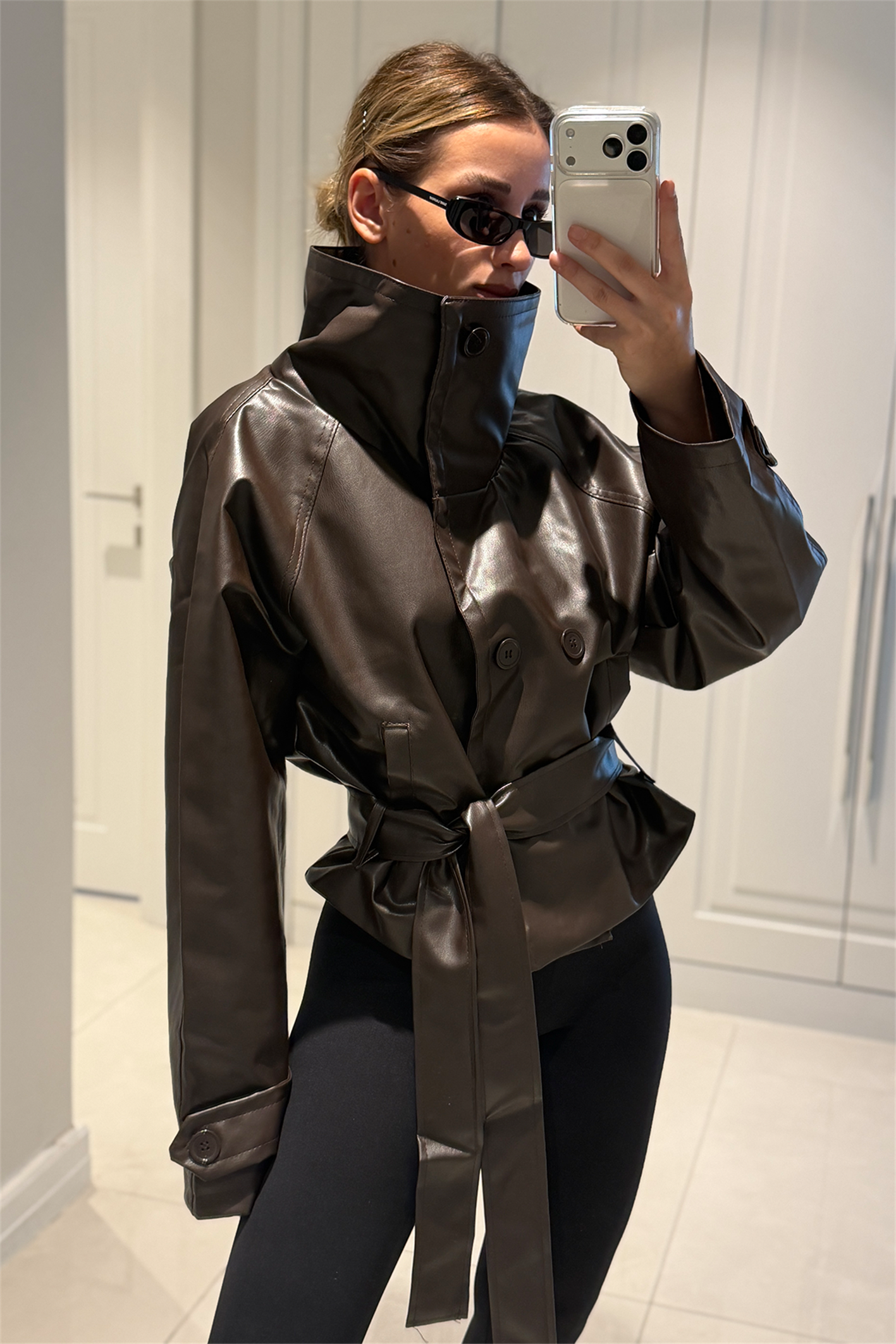 Eloise Acı Kahve Dik Yaka Deri Ceket