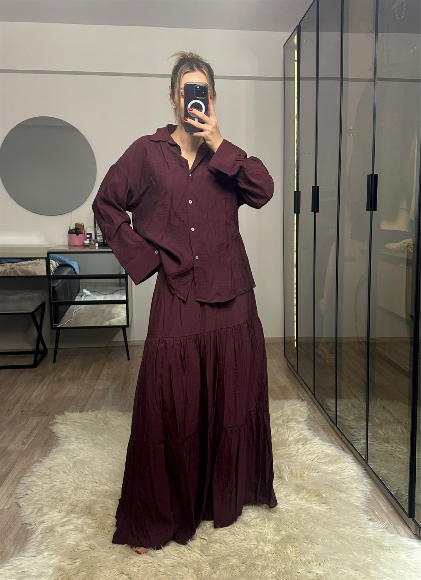 Emma Bordo Gömlek Etek Takım