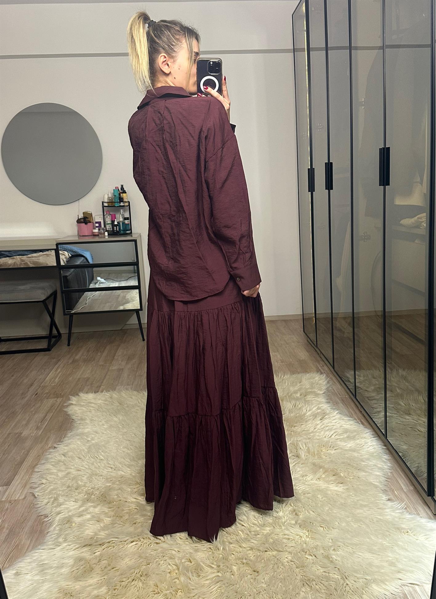 Emma Bordo Gömlek Etek Takım