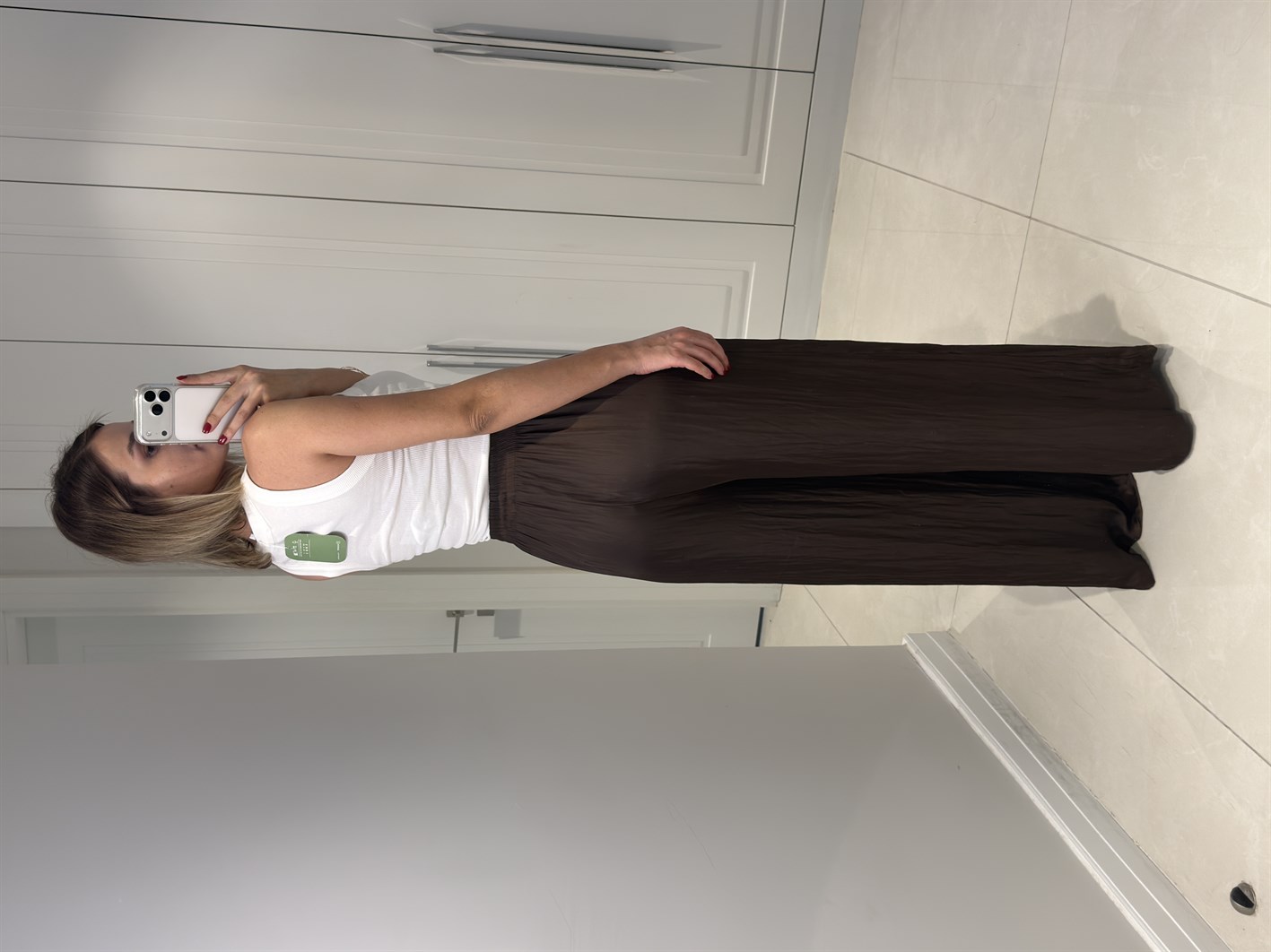 Hadley Acı Kahve Kırışık Görünümlü İpek Saten Pantolon