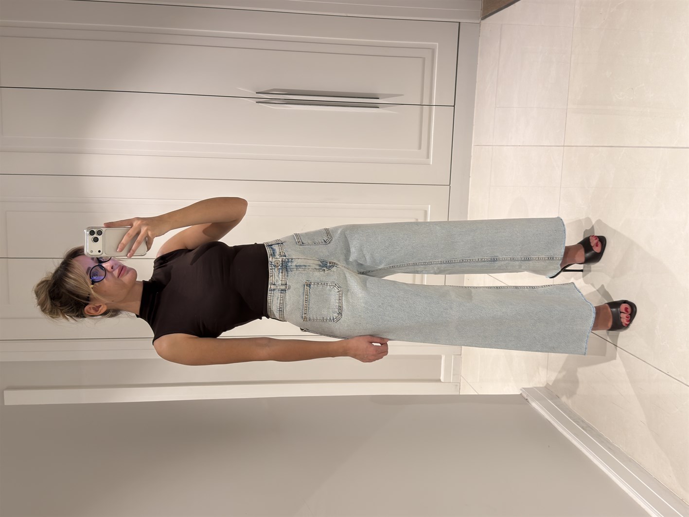 Helen Buz Mavisi Çift Cep Detaylı Yüksek Bel Likralı Palazzo Jean