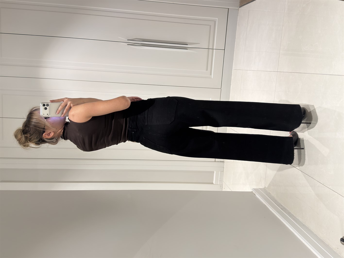 Helen Siyah Çift Cep Detaylı Yüksek Bel Likralı Palazzo Jean