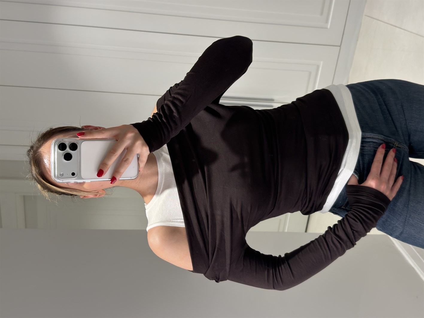 Isabella Acı Kahve Asimetrik Çift Katlı Triko Bluz