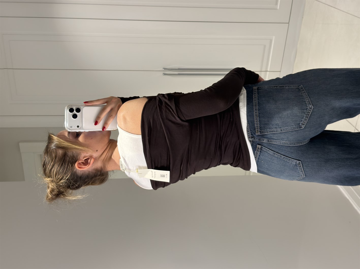 Isabella Acı Kahve Asimetrik Çift Katlı Triko Bluz