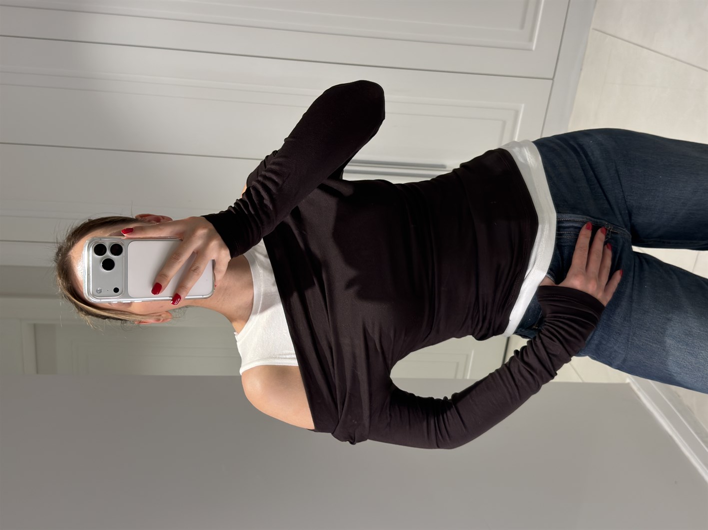 Isabella Acı Kahve Asimetrik Çift Katlı Triko Bluz