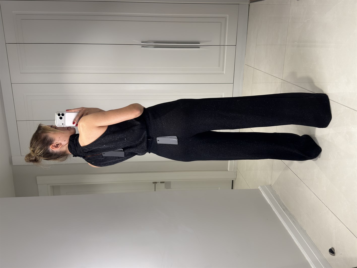 Josie Siyah Simli Parlak Bluz Pantolon Takım