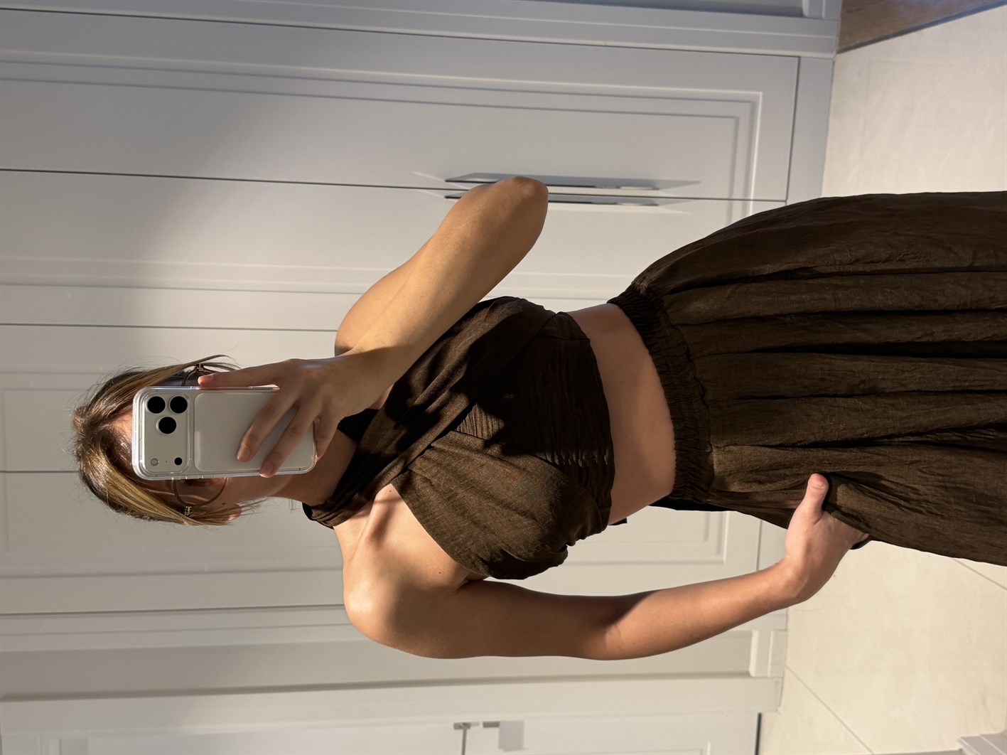 Kahlan Acı Kahve Etekli Crop Takım