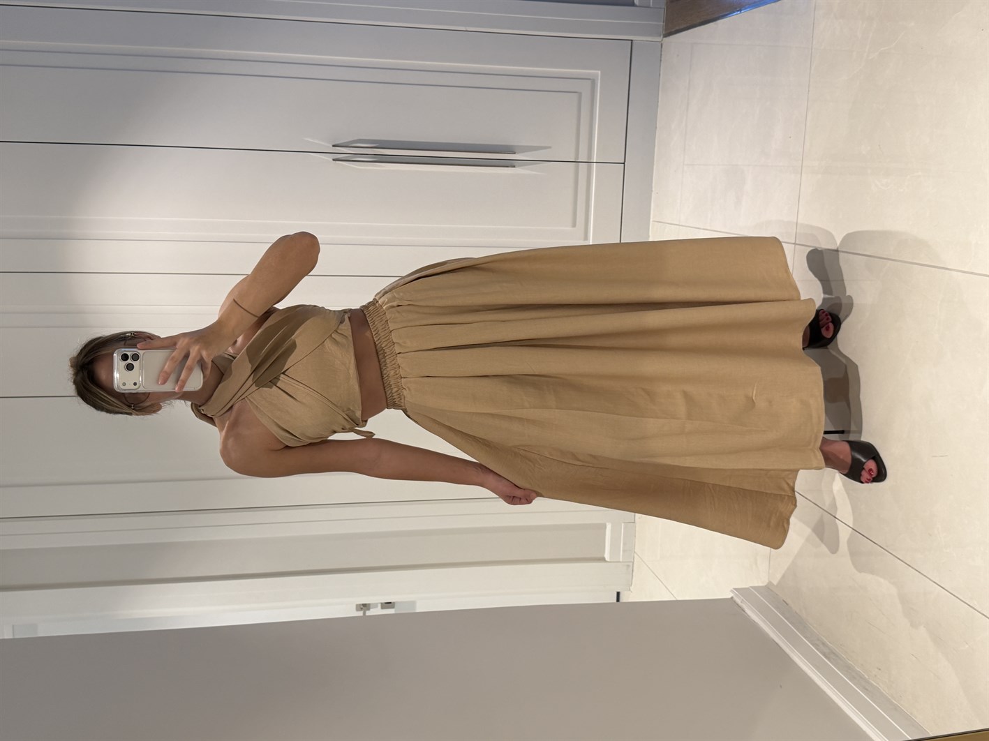 Kahlan Bej Etekli Crop Takım