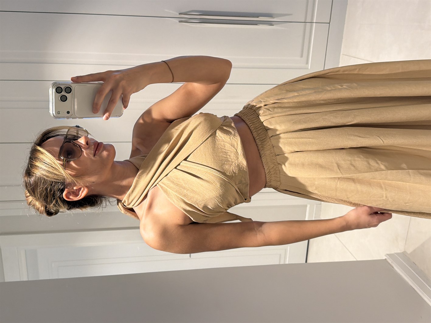 Kahlan Bej Etekli Crop Takım