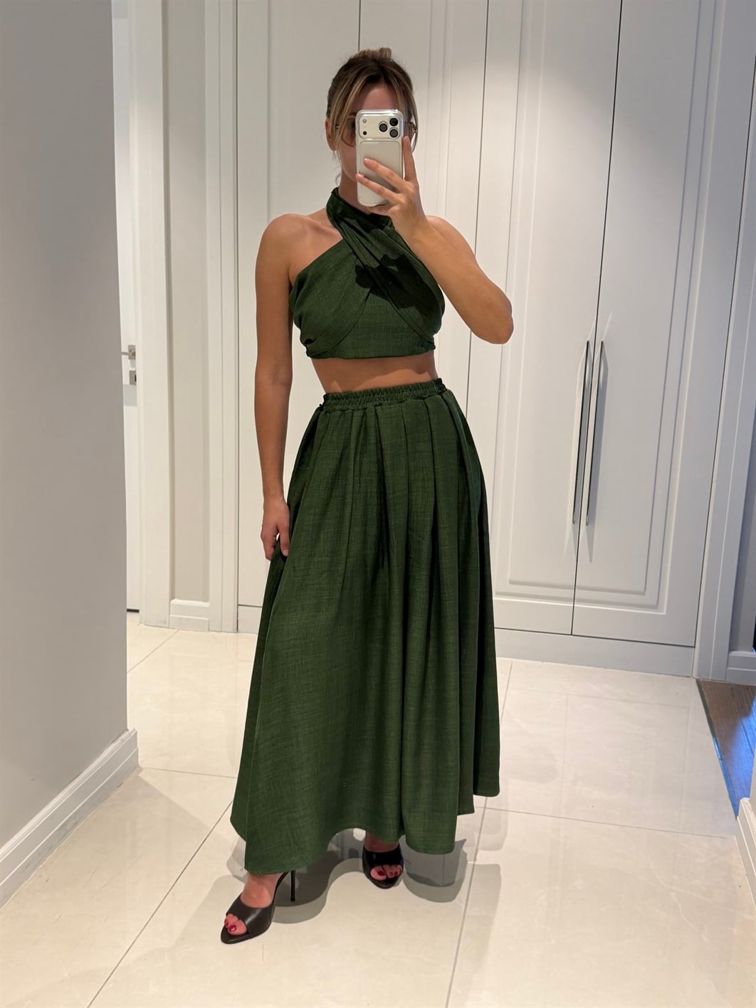 Kahlan Haki Etekli Crop Takım