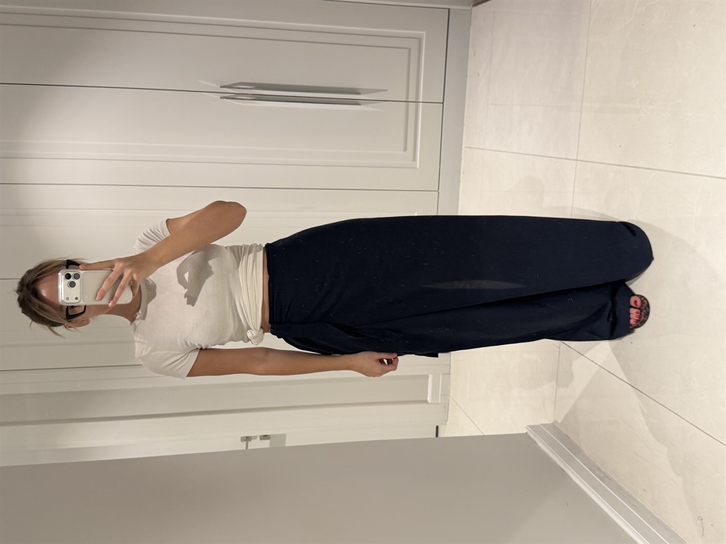 Keira Lacivert Kapaklı Keten Pantolon