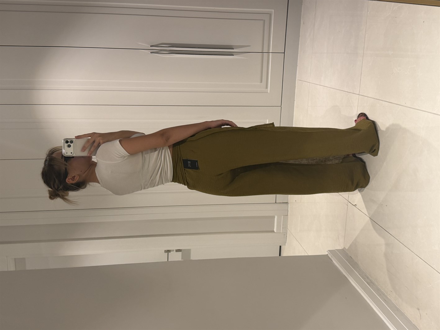 Keira Yağ Yeşili Kapaklı Keten Pantolon