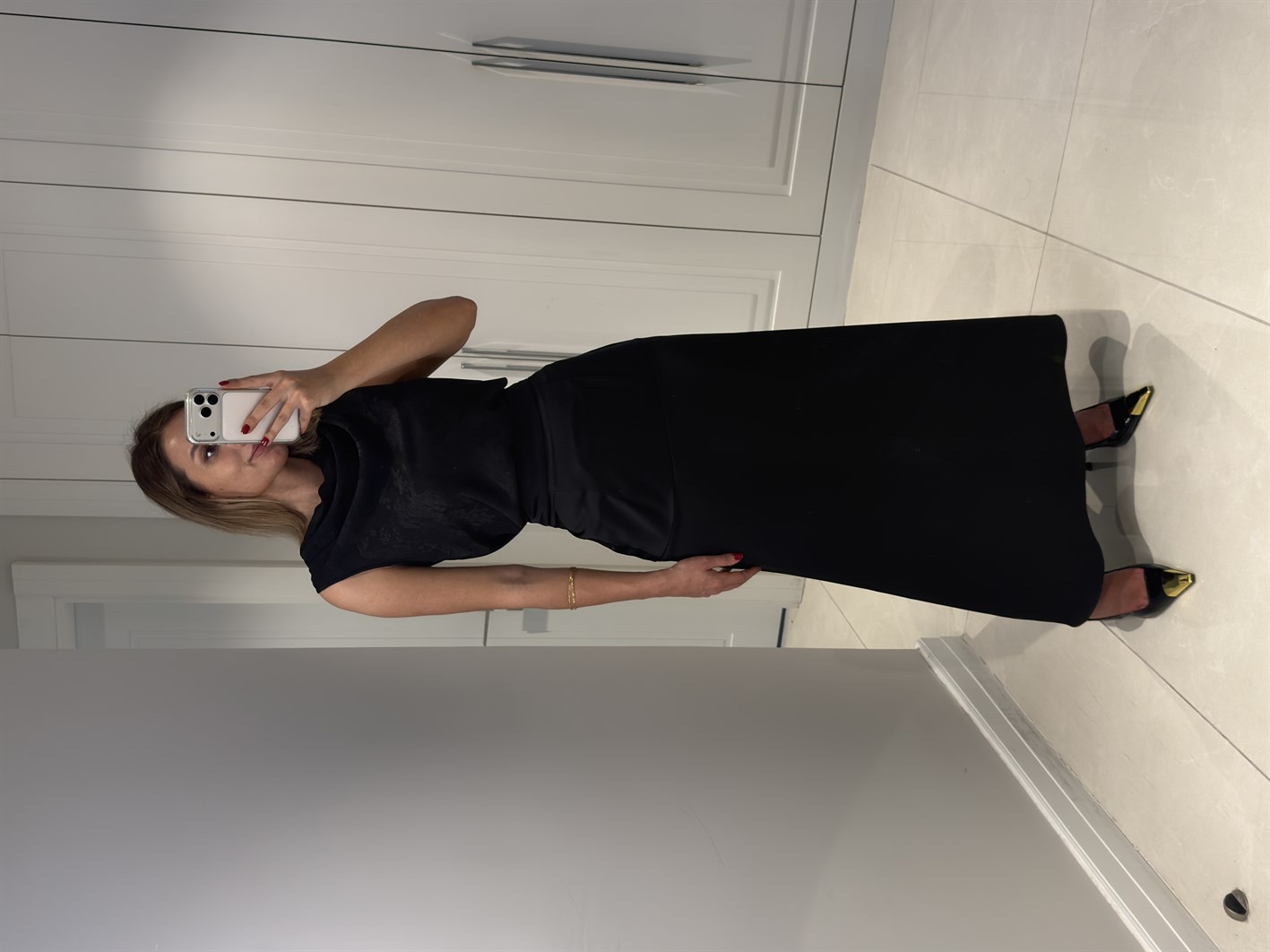 Kylea Siyah Yüksek Bel Saten Etek