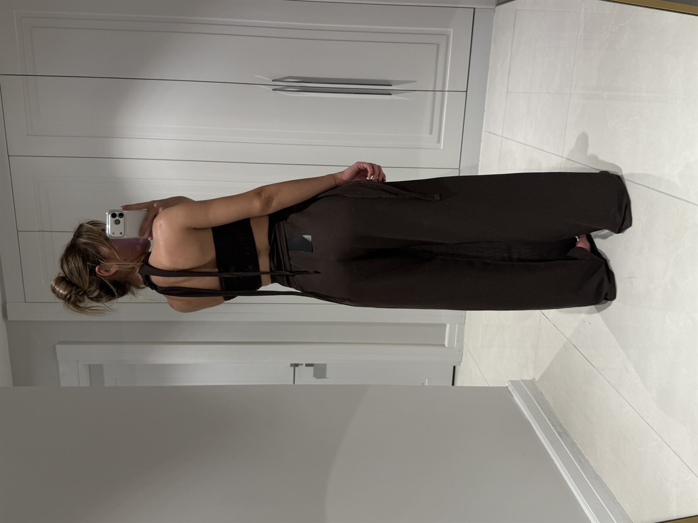 Lake Acı Kahve Crop Bağlamalı Kapaklı Pantolon Bluz Takım