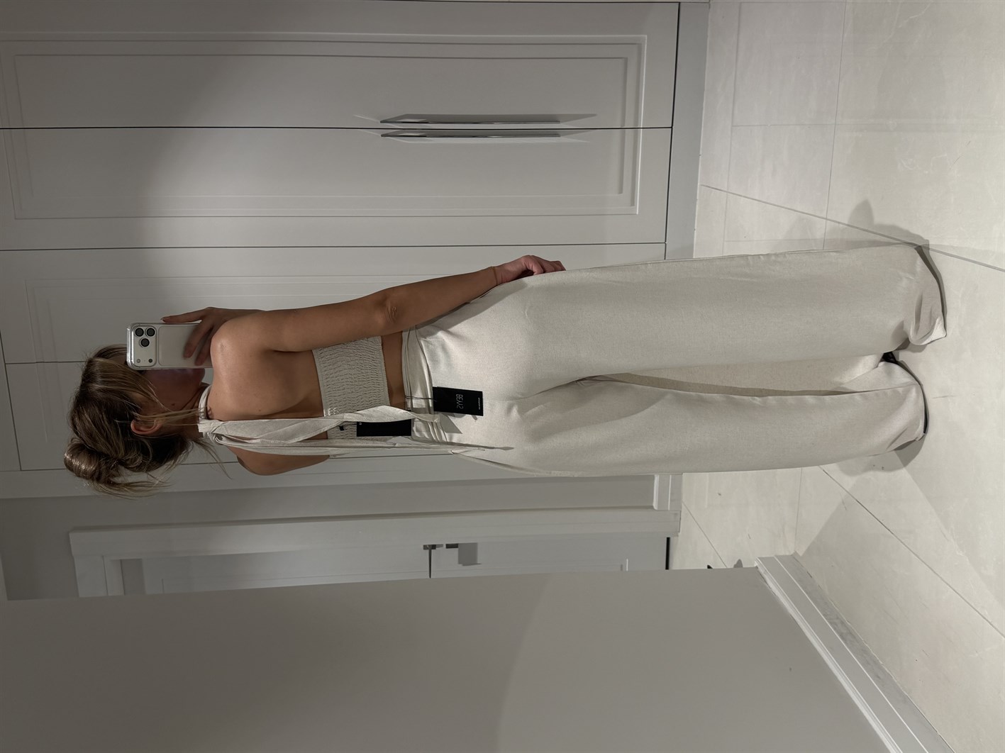 Lake Bej Crop Bağlamalı Kapaklı Pantolon Bluz Takım