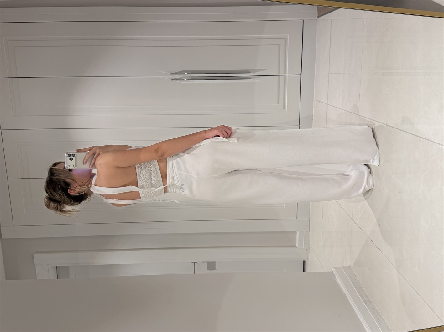 Lake Beyaz Crop Bağlamalı Kapaklı Pantolon Bluz Takım