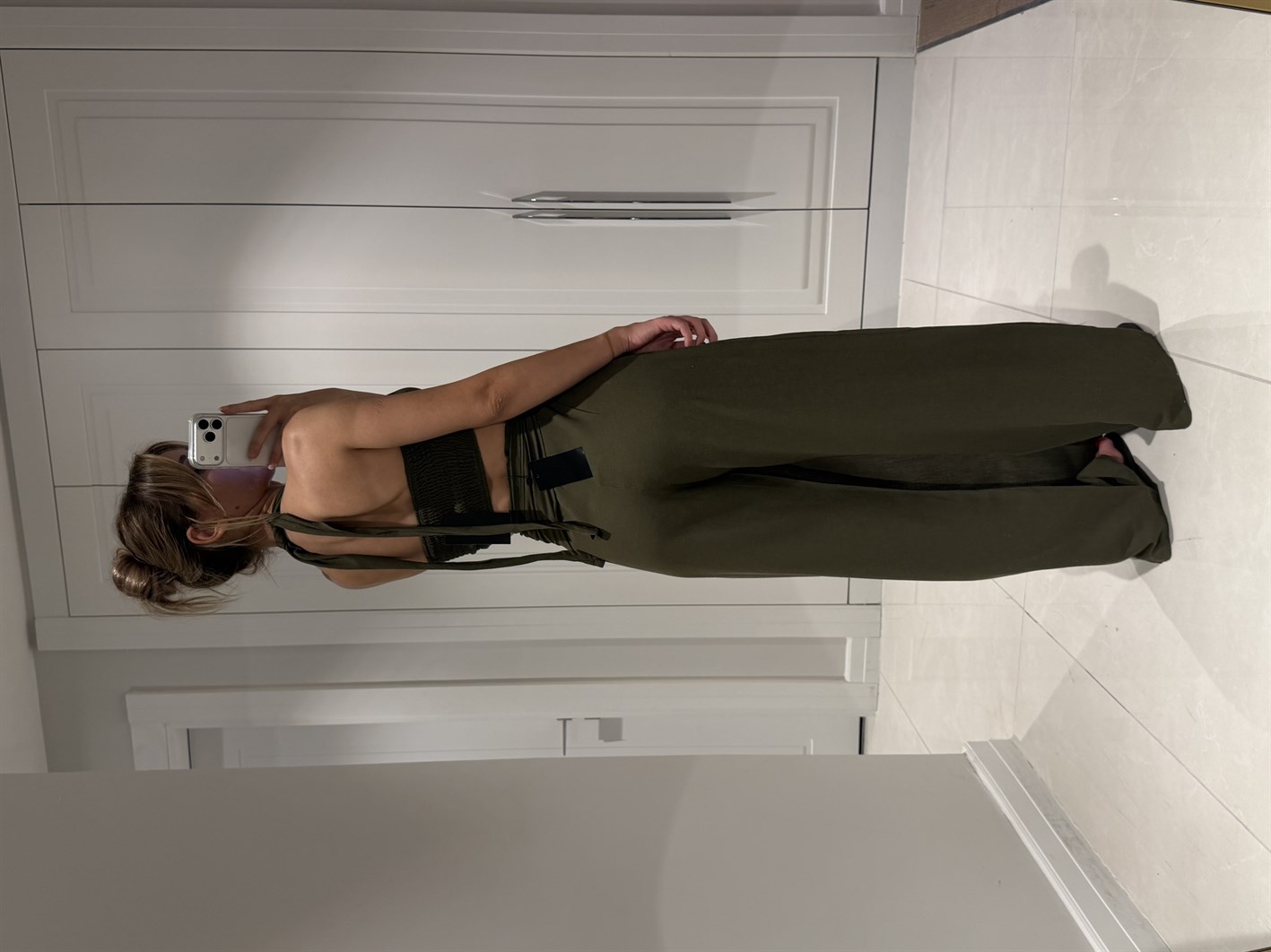 Lake Haki Crop Bağlamalı Kapaklı Pantolon Bluz Takım