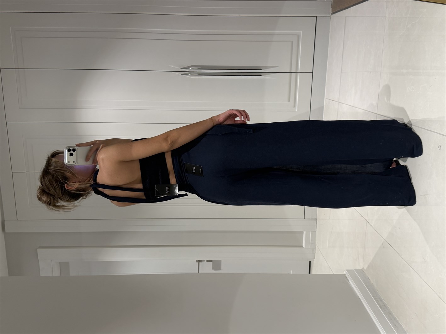 Lake Lacivert Crop Bağlamalı Kapaklı Pantolon Bluz Takım