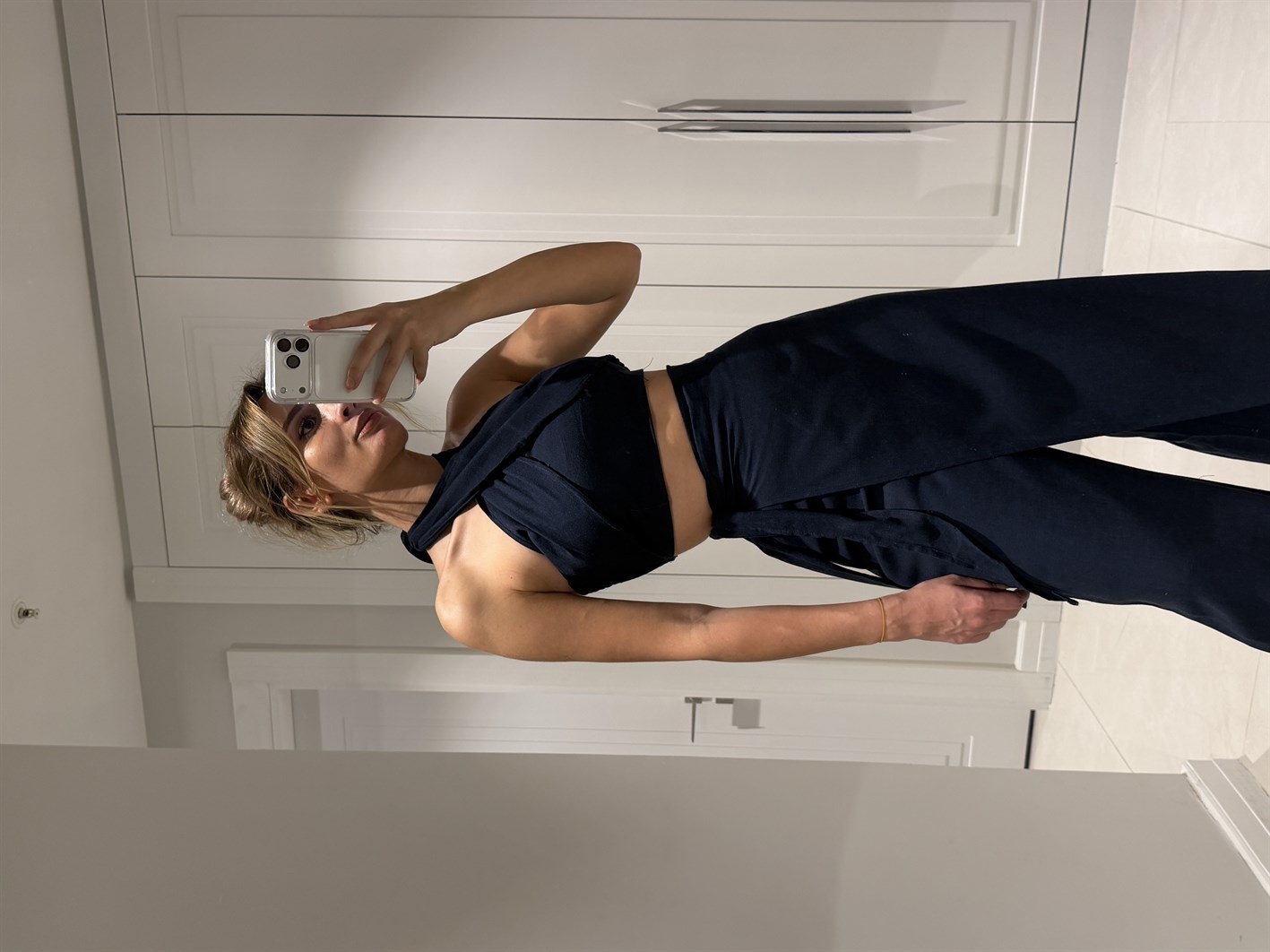 Lake Lacivert Crop Bağlamalı Kapaklı Pantolon Bluz Takım