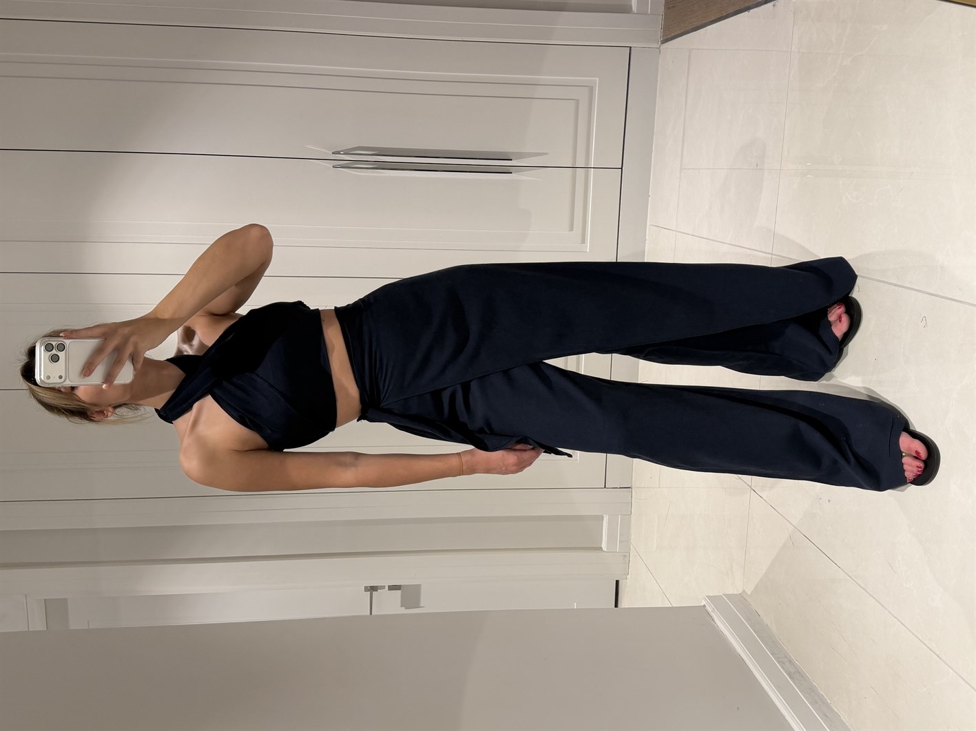 Lake Lacivert Crop Bağlamalı Kapaklı Pantolon Bluz Takım