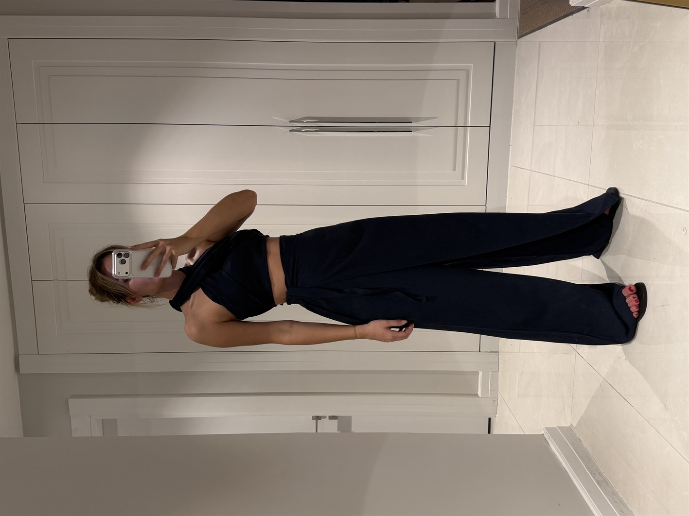 Lake Lacivert Crop Bağlamalı Kapaklı Pantolon Bluz Takım