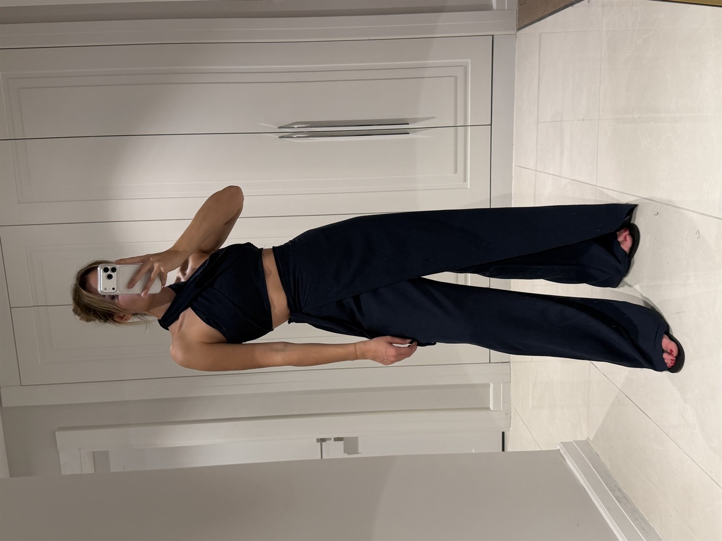 Lake Lacivert Crop Bağlamalı Kapaklı Pantolon Bluz Takım