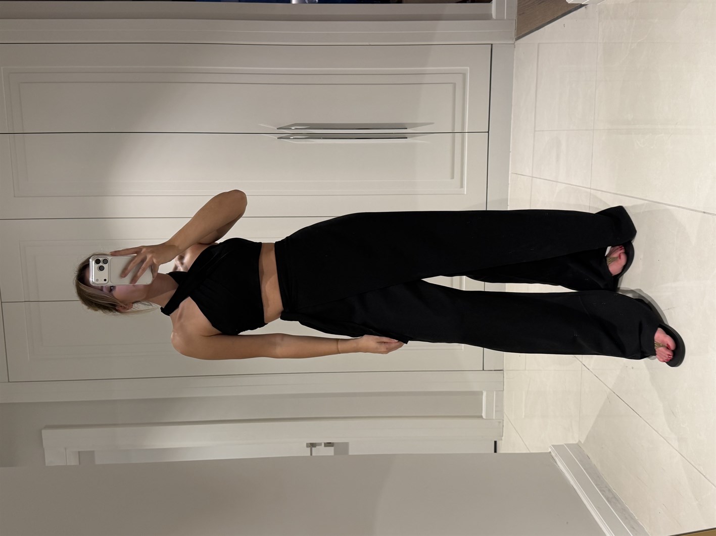 Lake Siyah Crop Bağlamalı Kapaklı Pantolon Bluz Takım