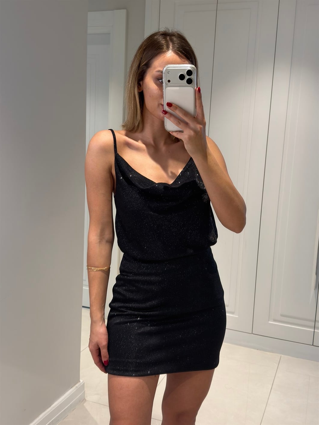 Layana Siyah Simli Degaje Yaka Bluz Etek Takım