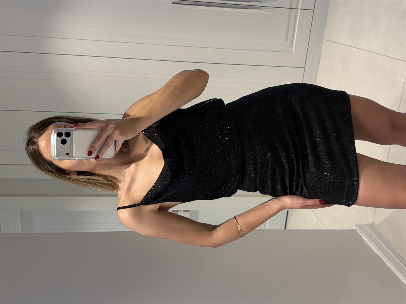 Layana Siyah Simli Degaje Yaka Bluz Etek Takım