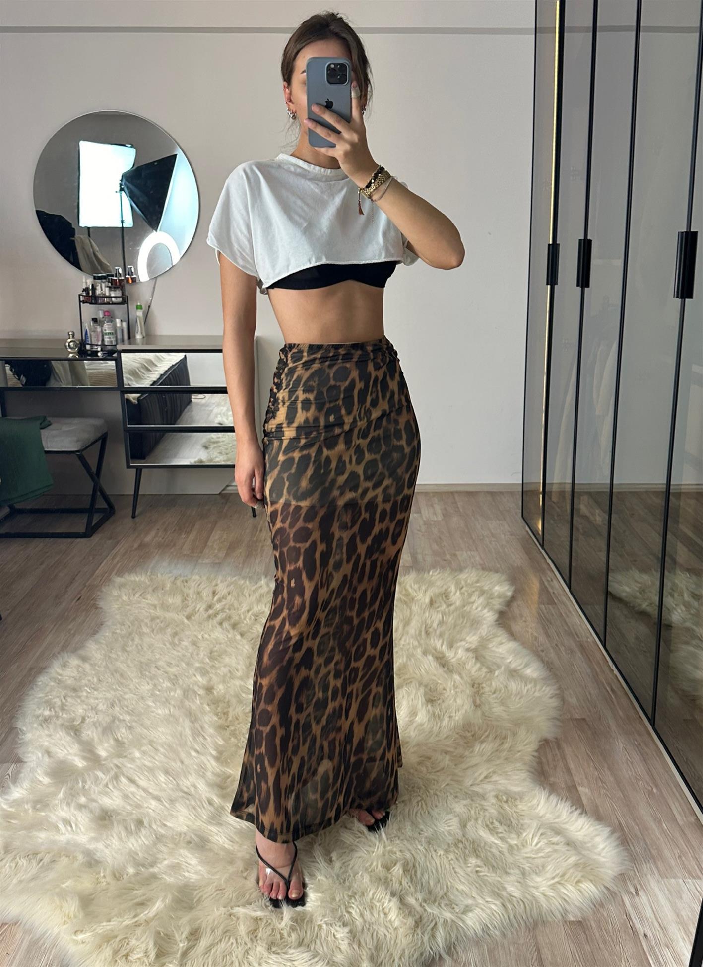 Leo Leopar Astarlı Tül Balık Etek