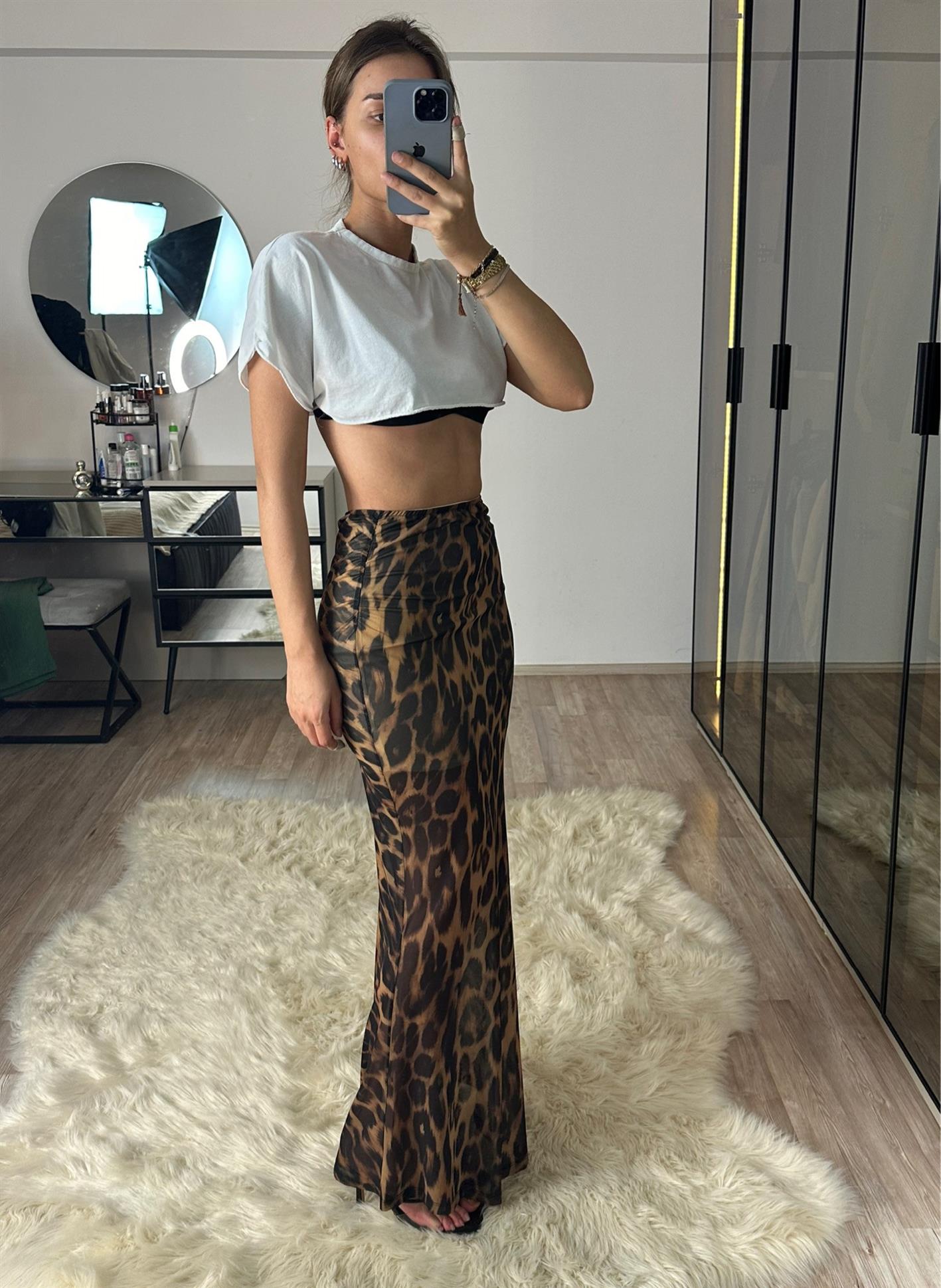 Leo Leopar Astarlı Tül Balık Etek