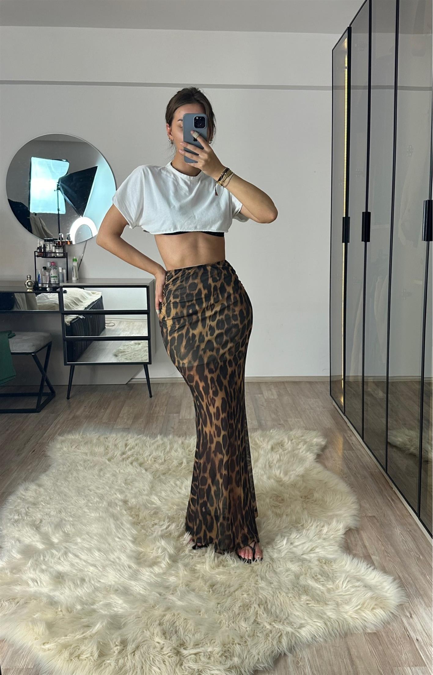 Leo Leopar Astarlı Tül Balık Etek