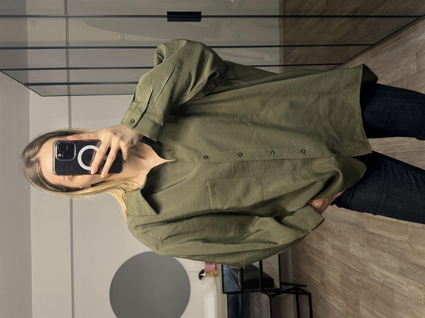 Lisa Haki Oversize Tensel Gömlek